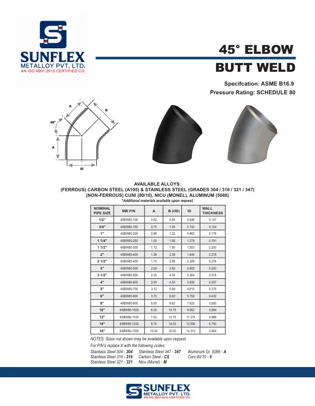 Buttweld Elbow Schedule 40